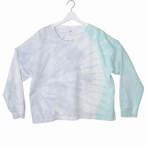 J. CREW Women's XL Aqua/Blue Pastel Tie-Dye Long-Sleeve Crewneck Boxy Sweatshirt